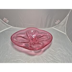 💥 Murano Art Glass Dish Cranberry And Clear Decorative Centerpiece Bowl C